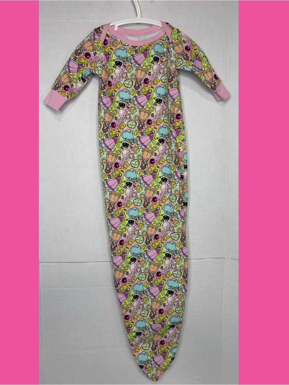 Girls Newborn Sleep Sack Princess Peach Mario-Theme Print One-Piece Bodysuit